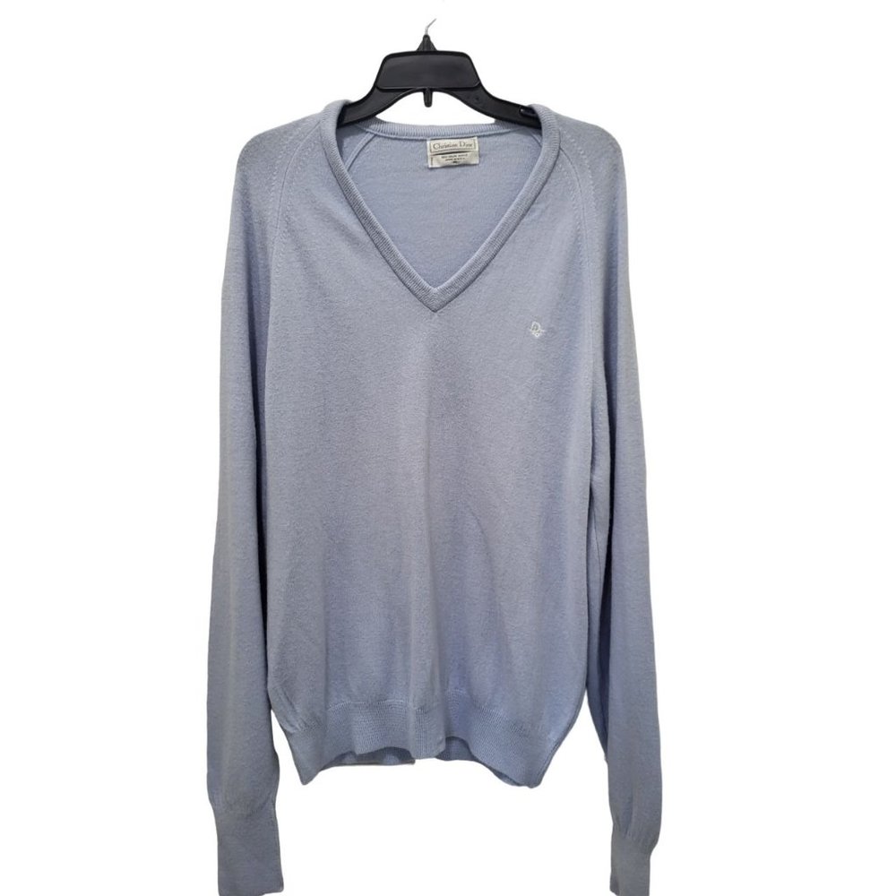 Vintage Christian Dior Light Blue Made in USA 100% Orlon Acrylic Sweater XL